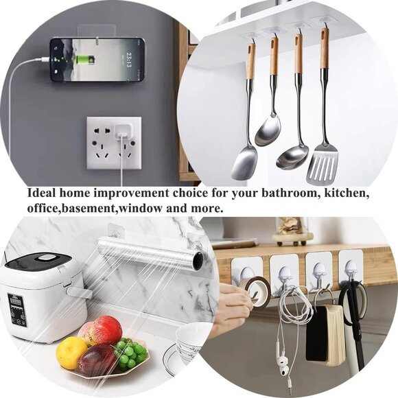 Adhesive Hooks for Hanging Heavy Duty Wall Hooks Self Adhesive Towel Coat Hooks - Picture 5 of 7